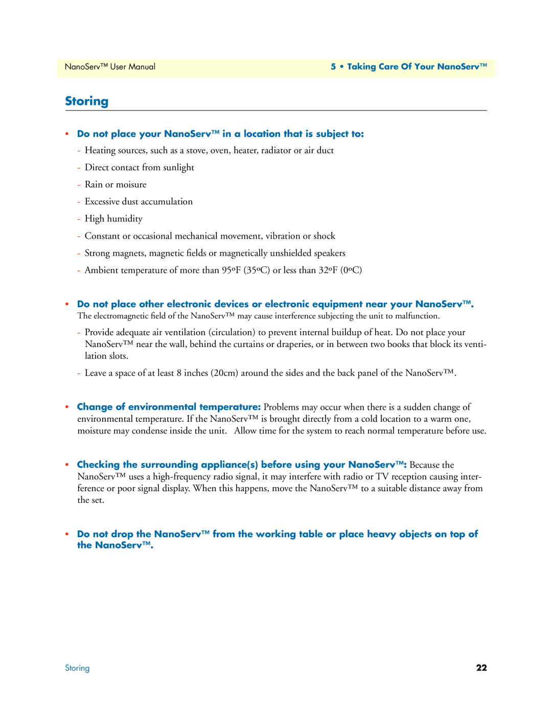 Patton electronic 07M6070-UM user manual Storing 