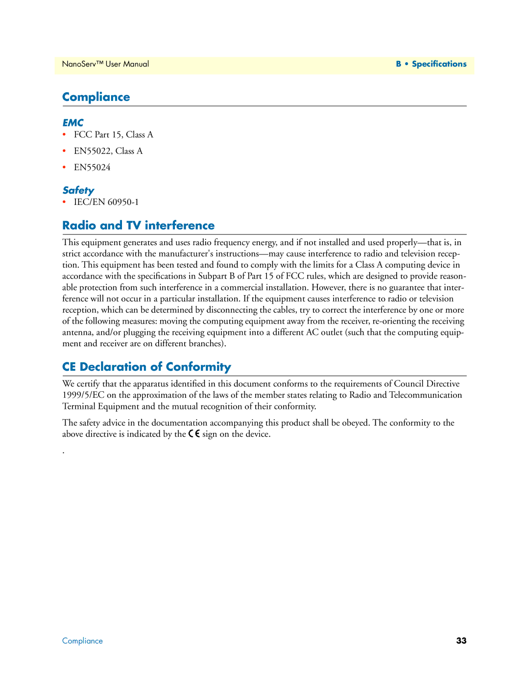 Patton electronic 07M6070-UM user manual Compliance, Radio and TV interference, CE Declaration of Conformity 