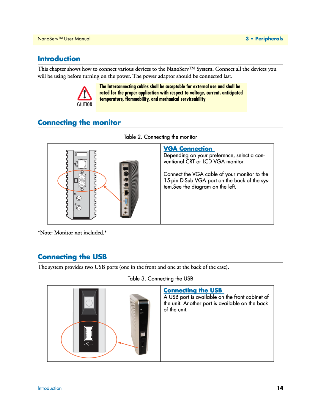 Patton electronic 07M6070-UM user manual Introduction, Connecting the monitor, Connecting the USB, VGA Connection 