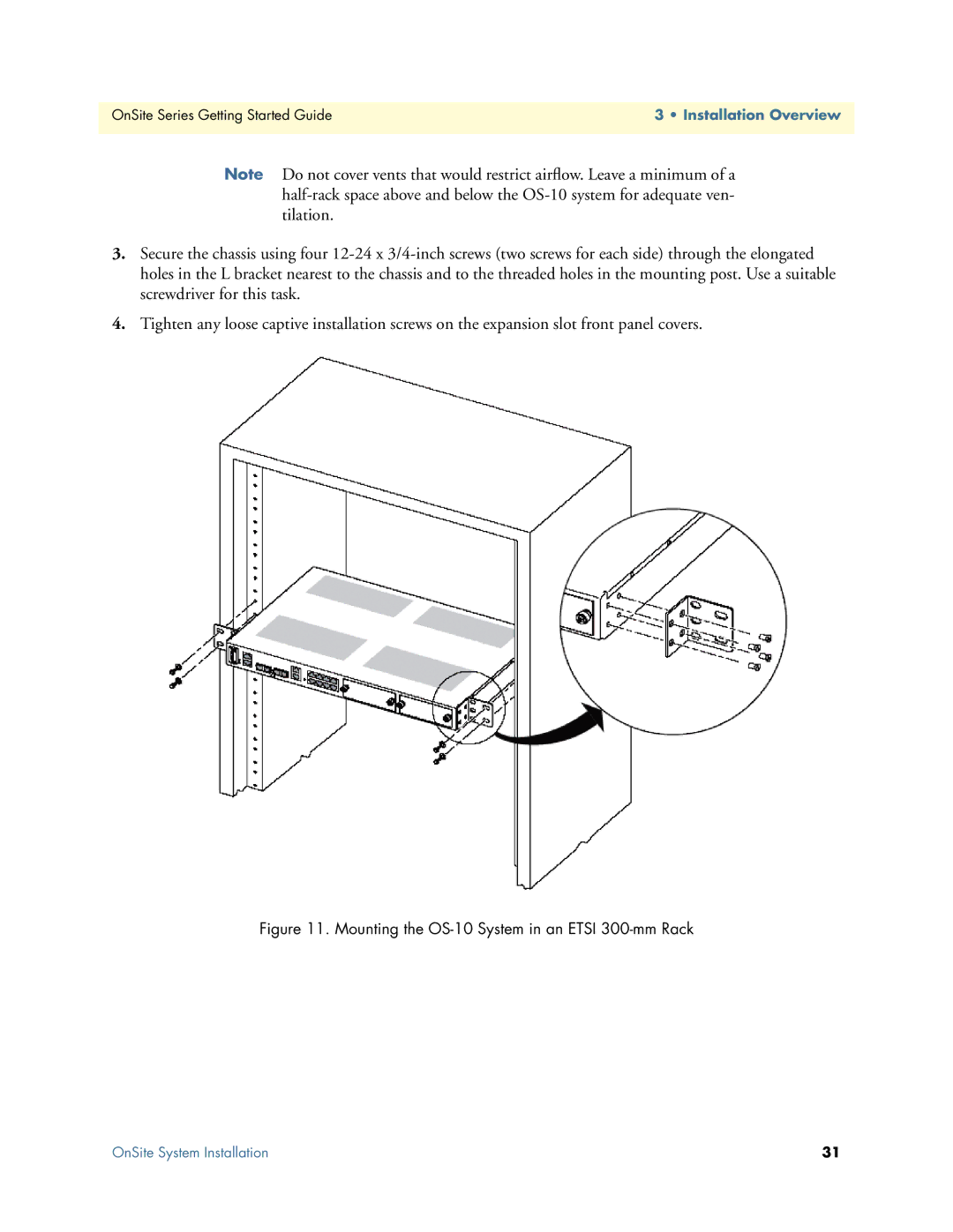 Patton electronic 1063, 07MOS10xx-GS manual Mounting the OS-10 System in an Etsi 300-mm Rack 