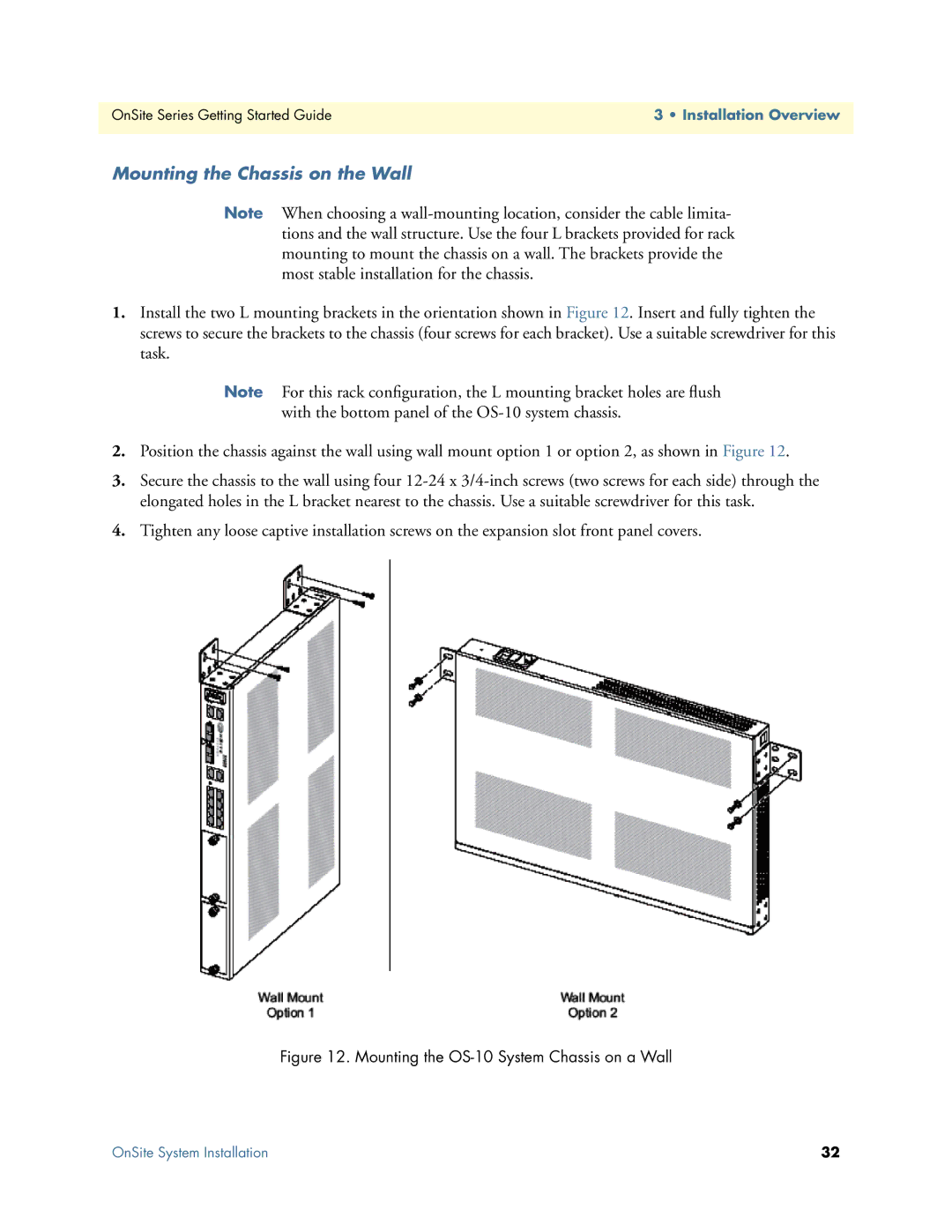 Patton electronic 07MOS10xx-GS, 1063 manual Mounting the Chassis on the Wall, Mounting the OS-10 System Chassis on a Wall 