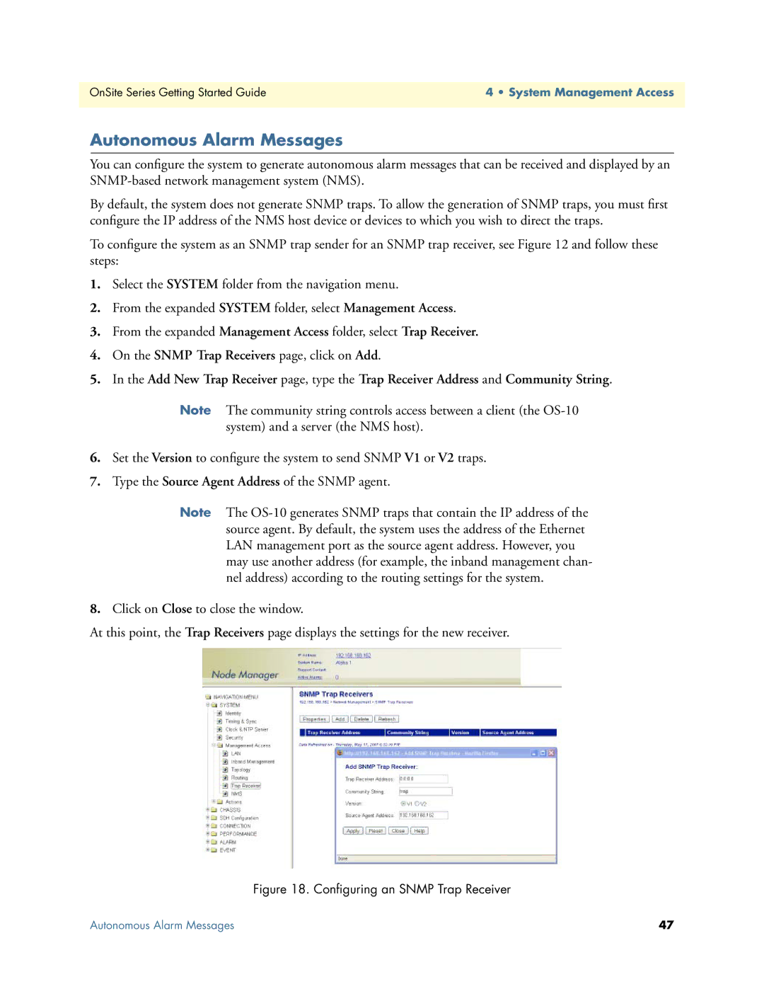 Patton electronic 1063, 07MOS10xx-GS manual Autonomous Alarm Messages, Conﬁguring an Snmp Trap Receiver 