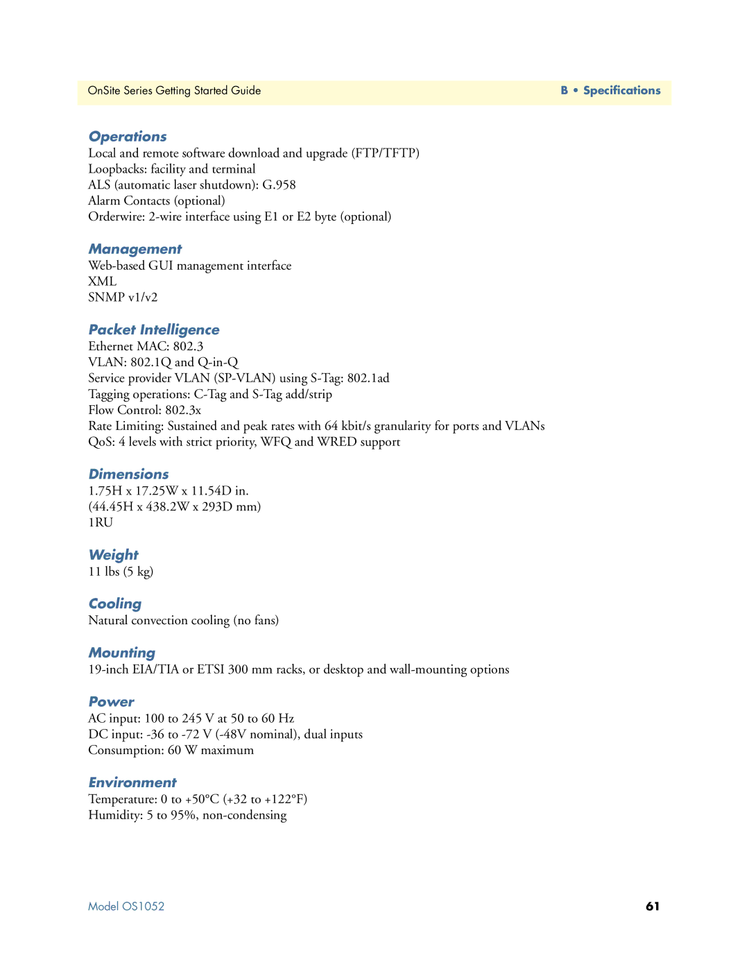 Patton electronic 1063, 07MOS10xx-GS Operations, Management, Dimensions, Weight, Cooling, Mounting, Power, Environment 