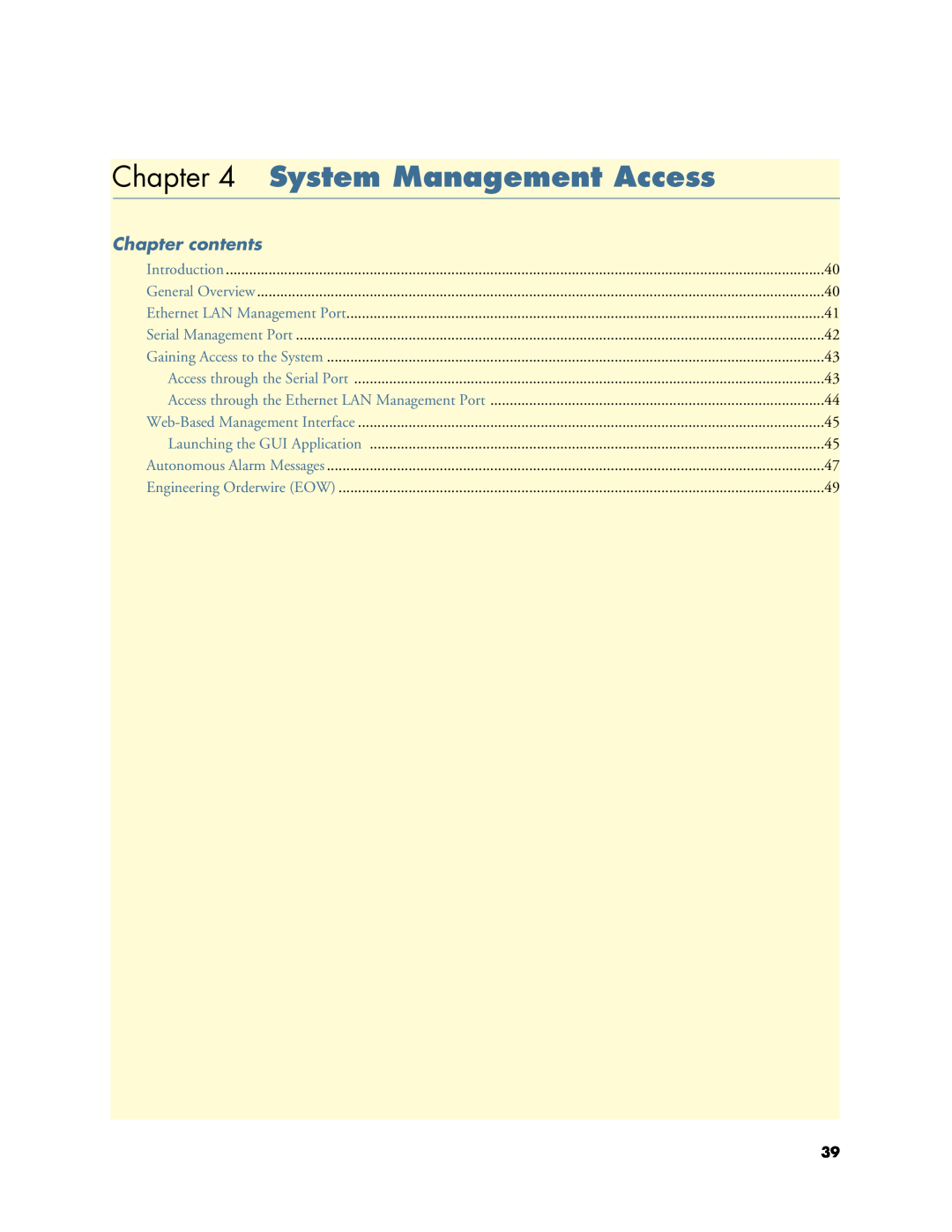 Patton electronic 1063, 07MOS10xx-GS manual System Management Access, Chapter contents 