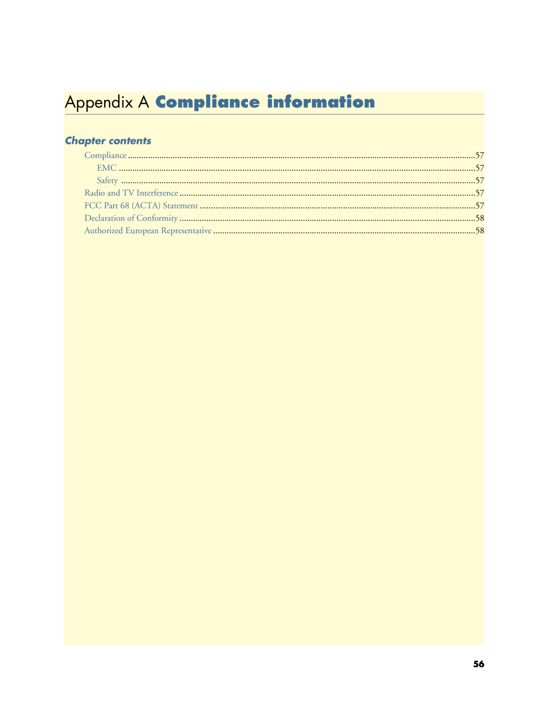 Patton electronic 07MOS10xx-GS, 1063 manual Appendix A Compliance information, Chapter contents 