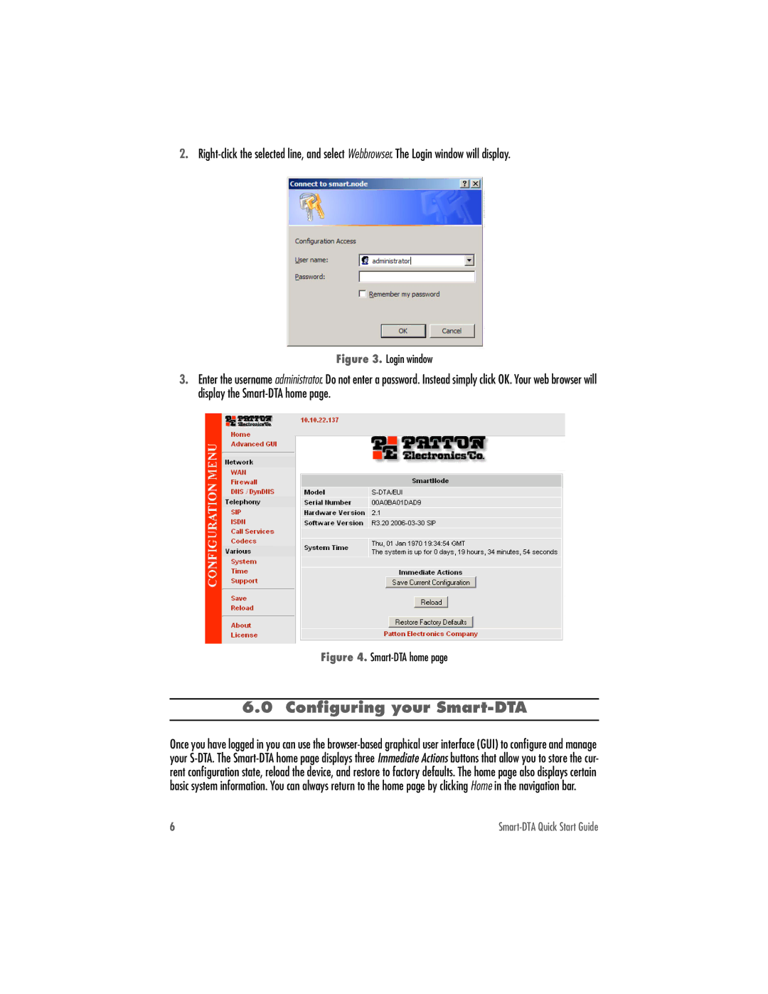 Patton electronic 07MSDTA-QS quick start Conﬁguring your Smart-DTA, Smart-DTA home 