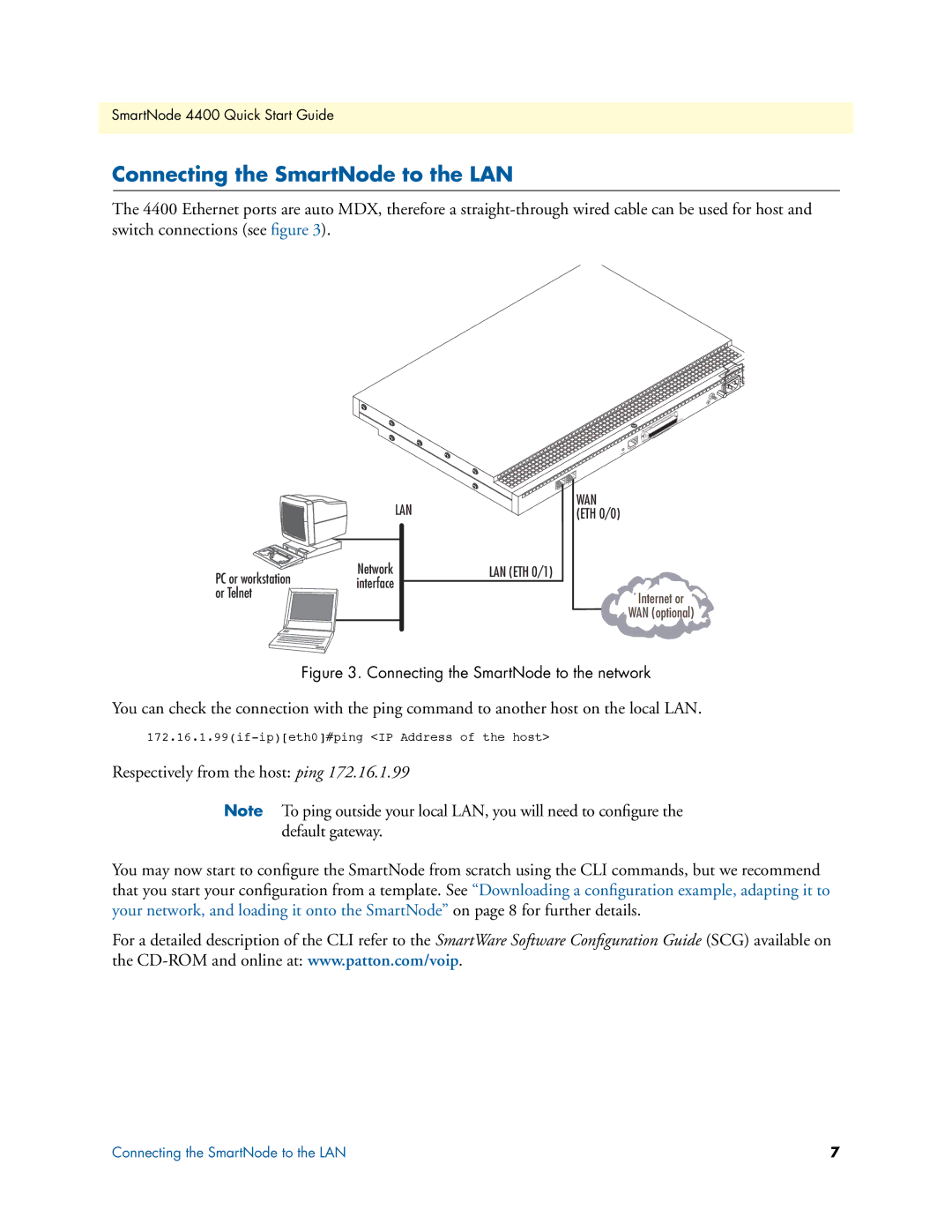 Patton electronic 07MSN4400-QS quick start Connecting the SmartNode to the LAN, Connecting the SmartNode to the network 