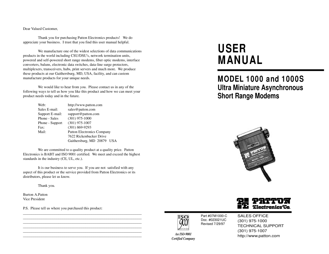 Patton electronic 1000S user manual User Manual 