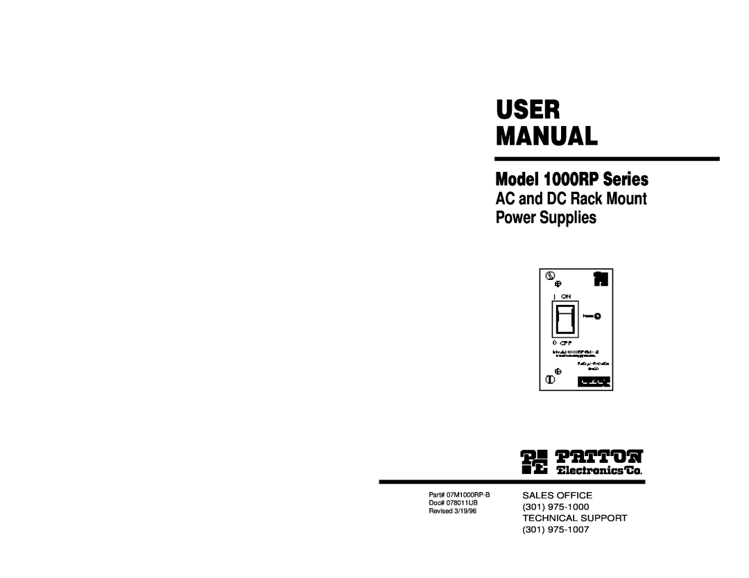 Patton electronic user manual User Manual, Model 1000RP Series, AC and DC Rack Mount Power Supplies 