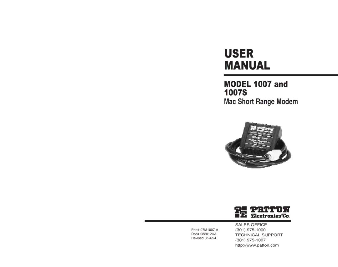 Patton electronic 1007S user manual User Manual 