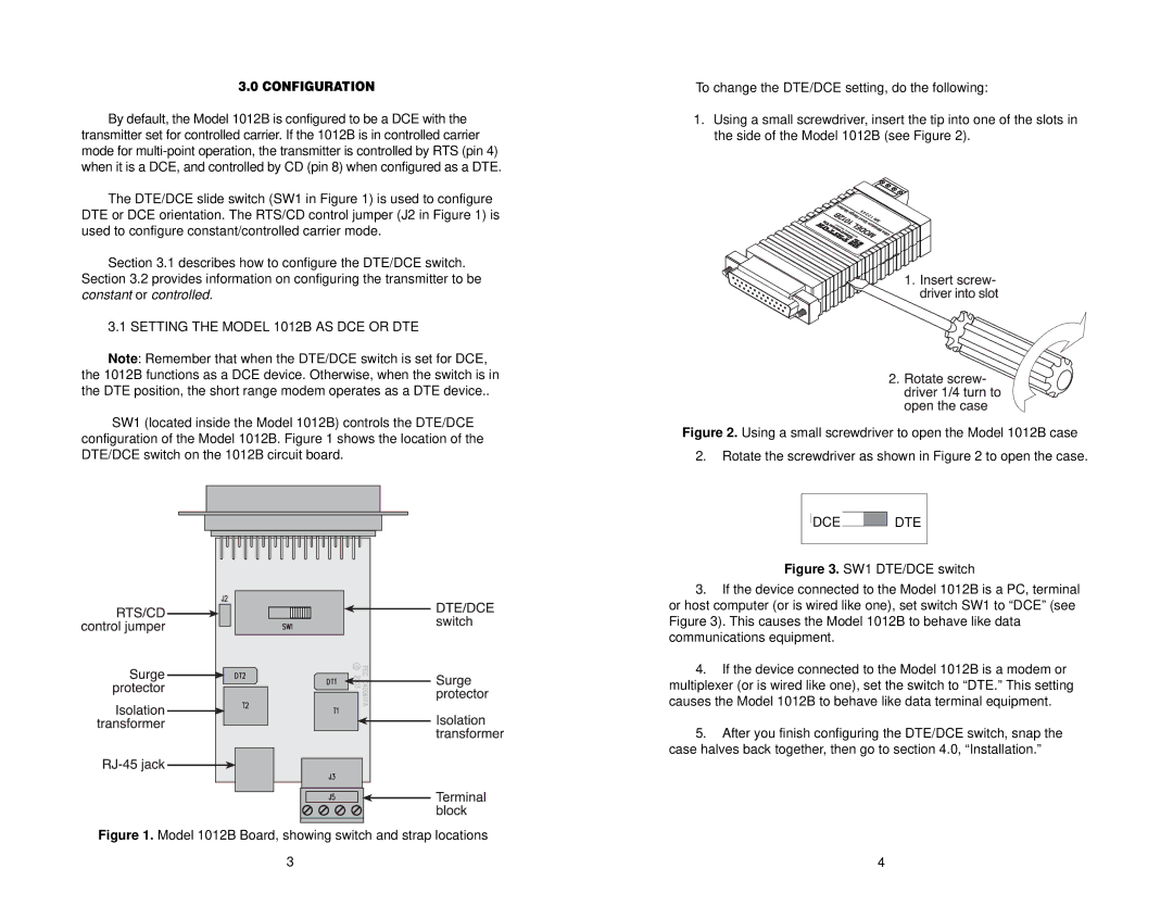 Patton electronic user manual Setting the Model 1012B AS DCE or DTE, Dce Dte, Configuration 