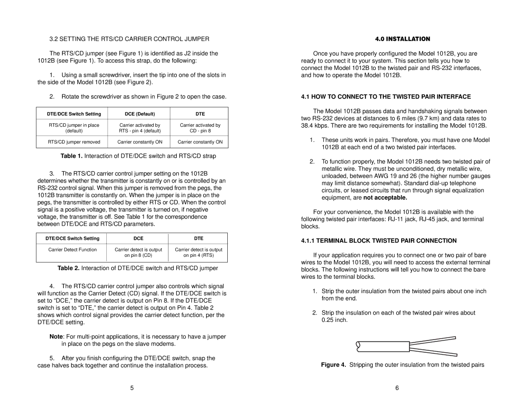 Patton electronic 1012B user manual Setting the RTS/CD Carrier Control Jumper, HOW to Connect to the Twisted Pair Interface 