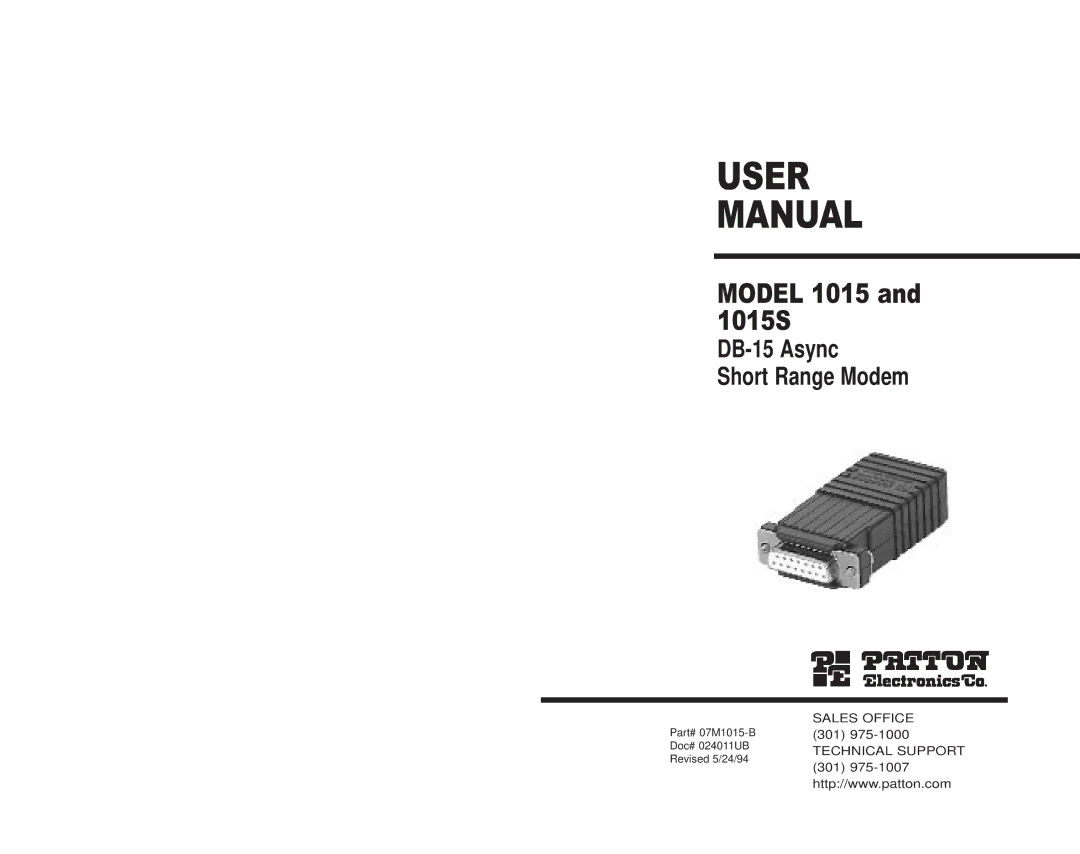 Patton electronic 1015S user manual User Manual 