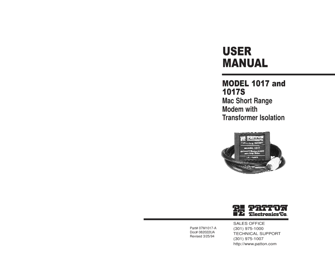 Patton electronic 1017S user manual User Manual 