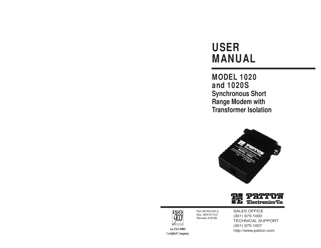 Patton electronic 1020S user manual User Manual 