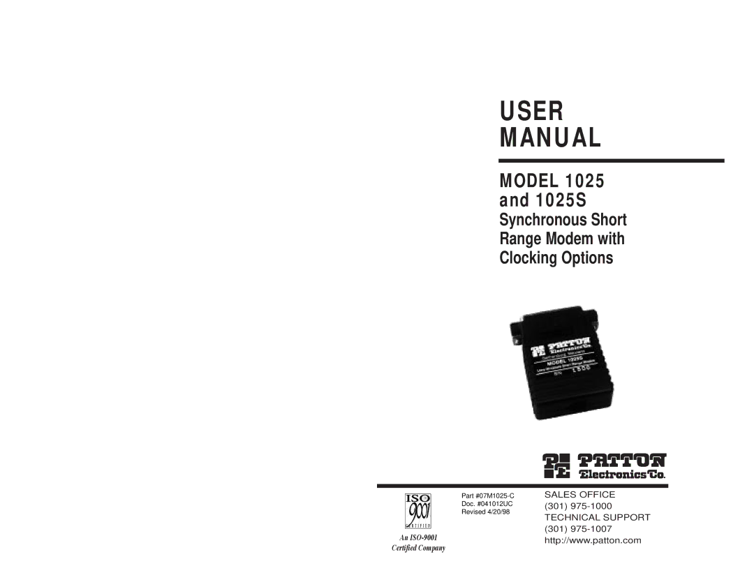 Patton electronic user manual Model 1025 and 1025S 