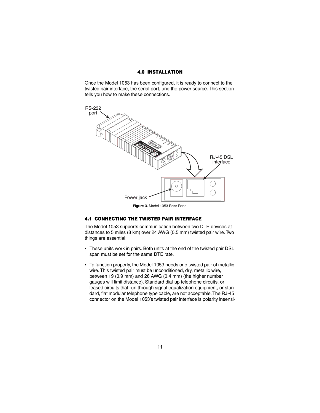 Patton electronic 1053 user manual Installation, Connecting the Twisted Pair Interface 