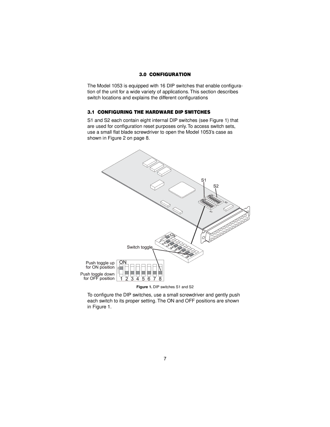 Patton electronic 1053 user manual Configuration, Configuring the Hardware DIP Switches 