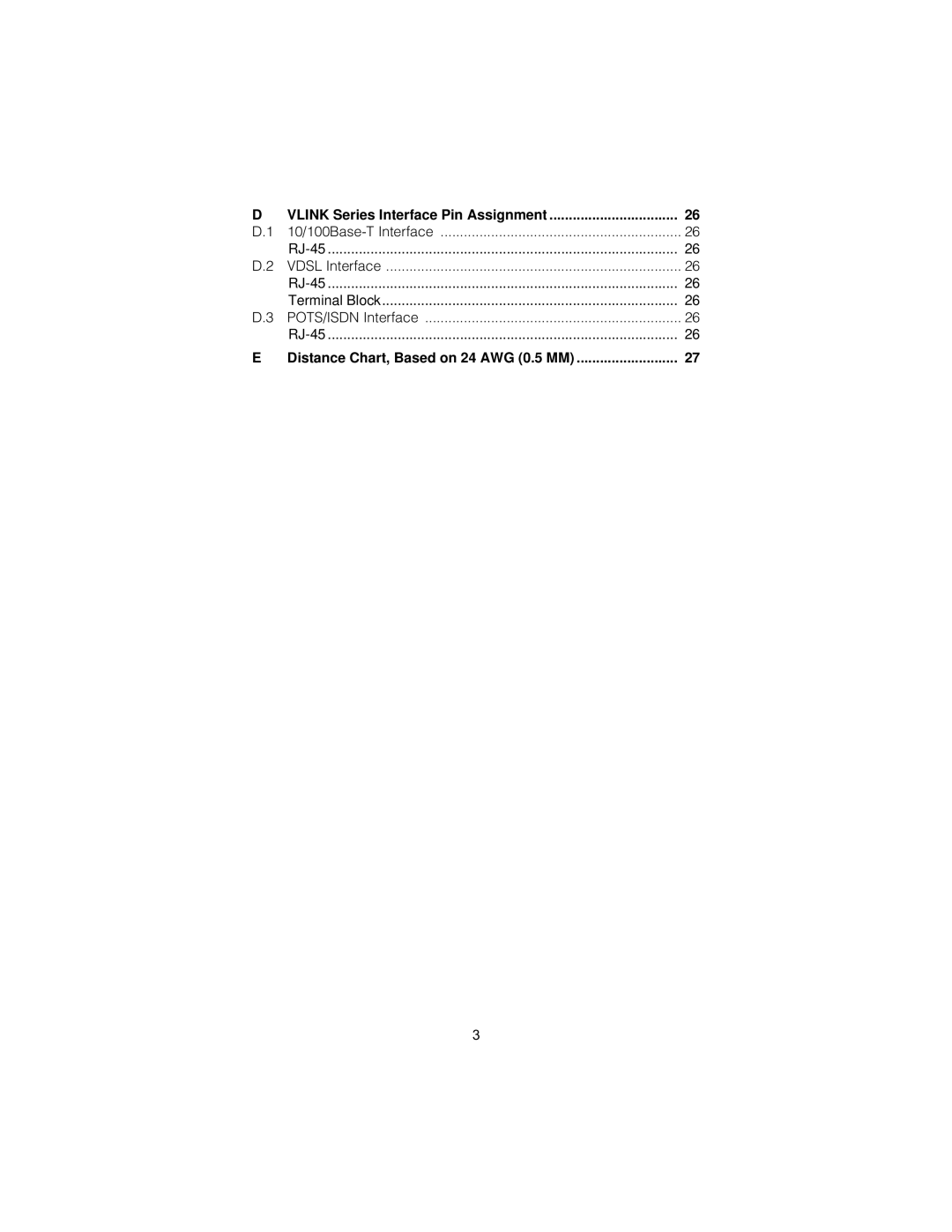 Patton electronic 1058 user manual Vlink Series Interface Pin Assignment, Distance Chart, Based on 24 AWG 0.5 MM 