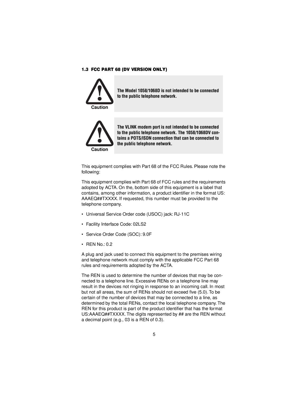 Patton electronic 1058 user manual FCC Part 68 DV Version only 