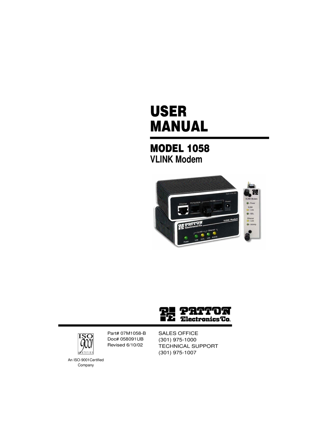 Patton electronic 1058 user manual User Manual 