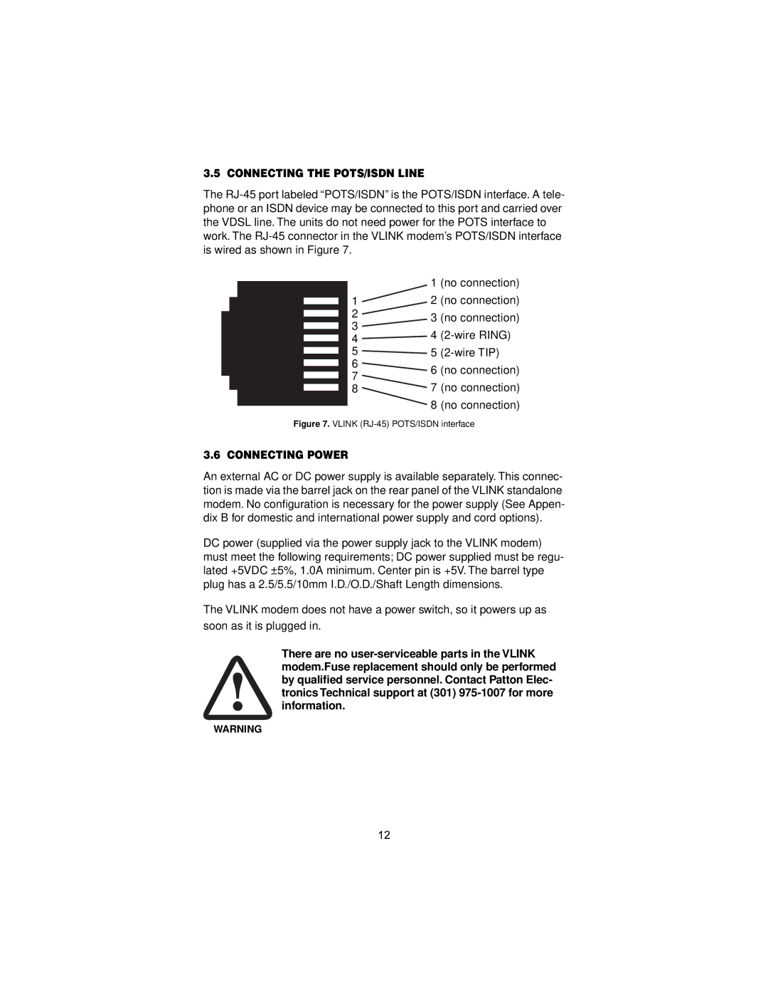 Patton electronic 1068 user manual Connecting the POTS/ISDN Line, Connecting Power 