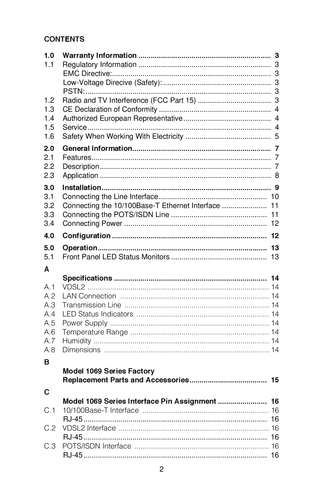 Patton electronic 1069 user manual Contents 