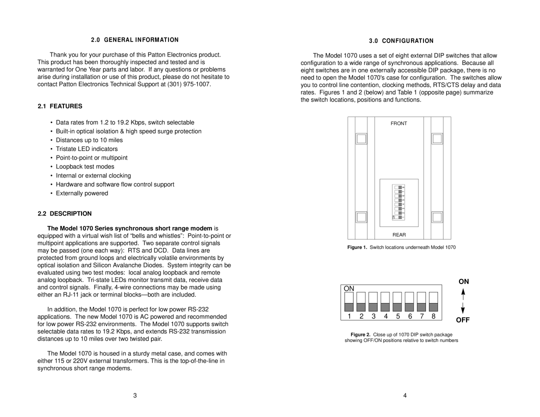 Patton electronic 1070 user manual Features, Description 