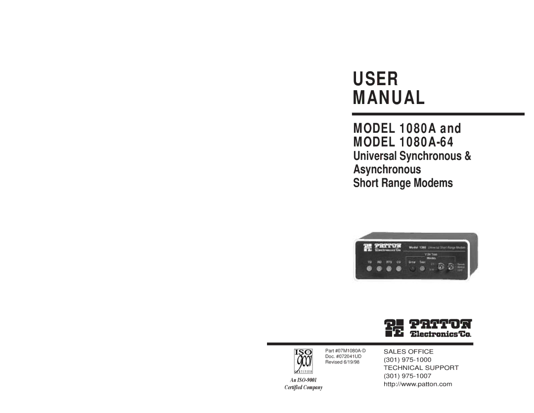 Patton electronic 1080A-64 user manual User Manual 