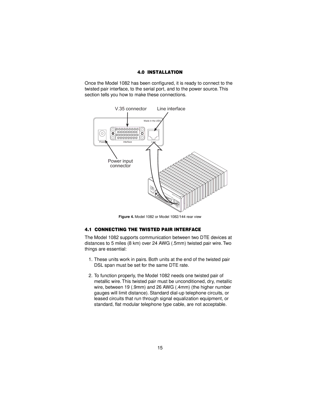 Patton electronic 1082/144 user manual Installation, Connecting the Twisted Pair Interface 