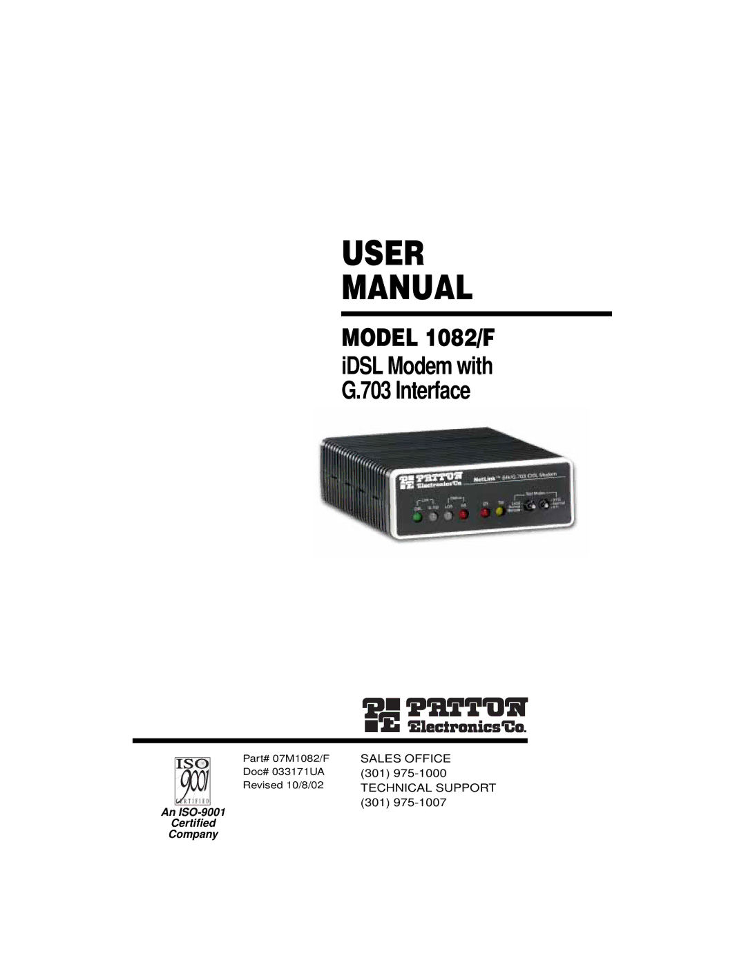 Patton electronic user manual Model 1082/F 