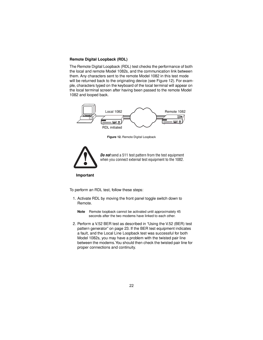 Patton electronic 1082/F user manual Remote Digital Loopback RDL, Local Remote RDL initiated 