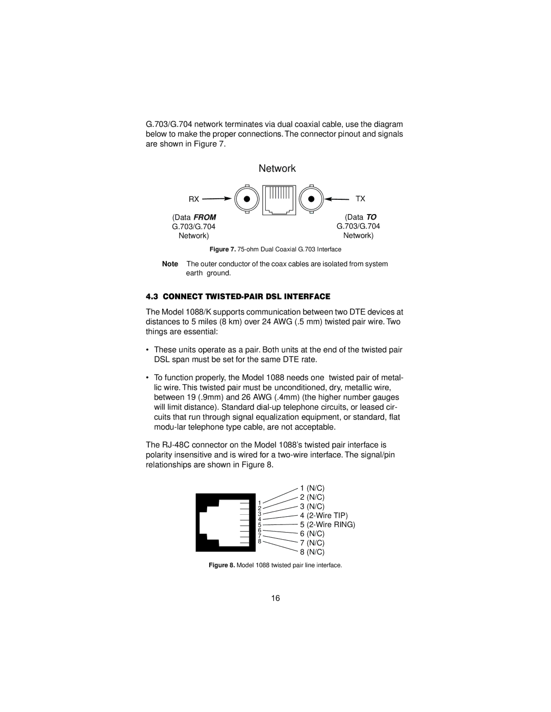 Patton electronic 1088/K user manual Network, Connect TWISTED-PAIR DSL Interface 