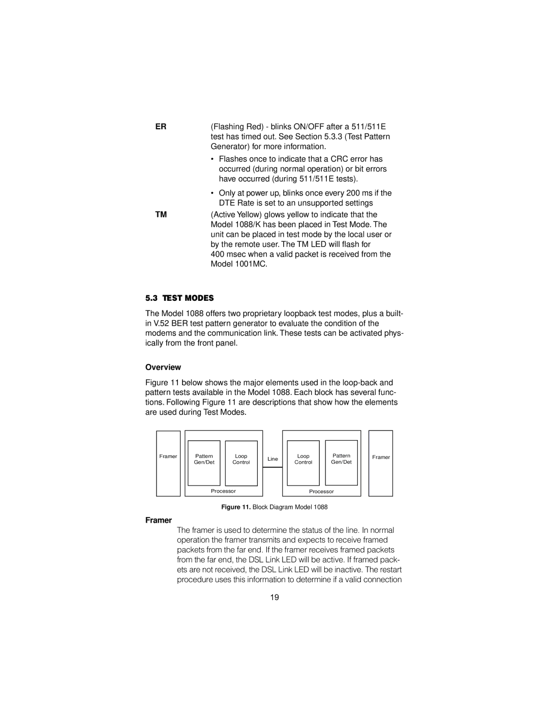 Patton electronic 1088/K user manual Test Modes, Overview, Framer 