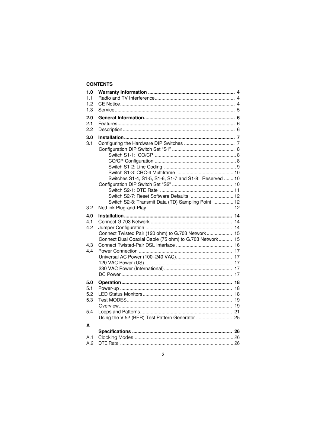 Patton electronic 1088/K user manual Contents 