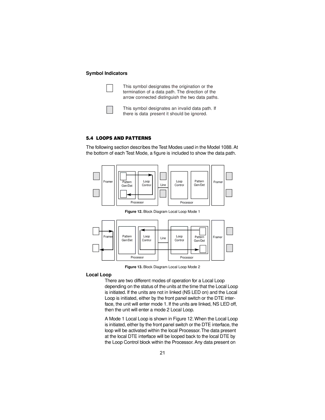 Patton electronic 1088/K user manual Symbol Indicators, Loops and Patterns, Local Loop 