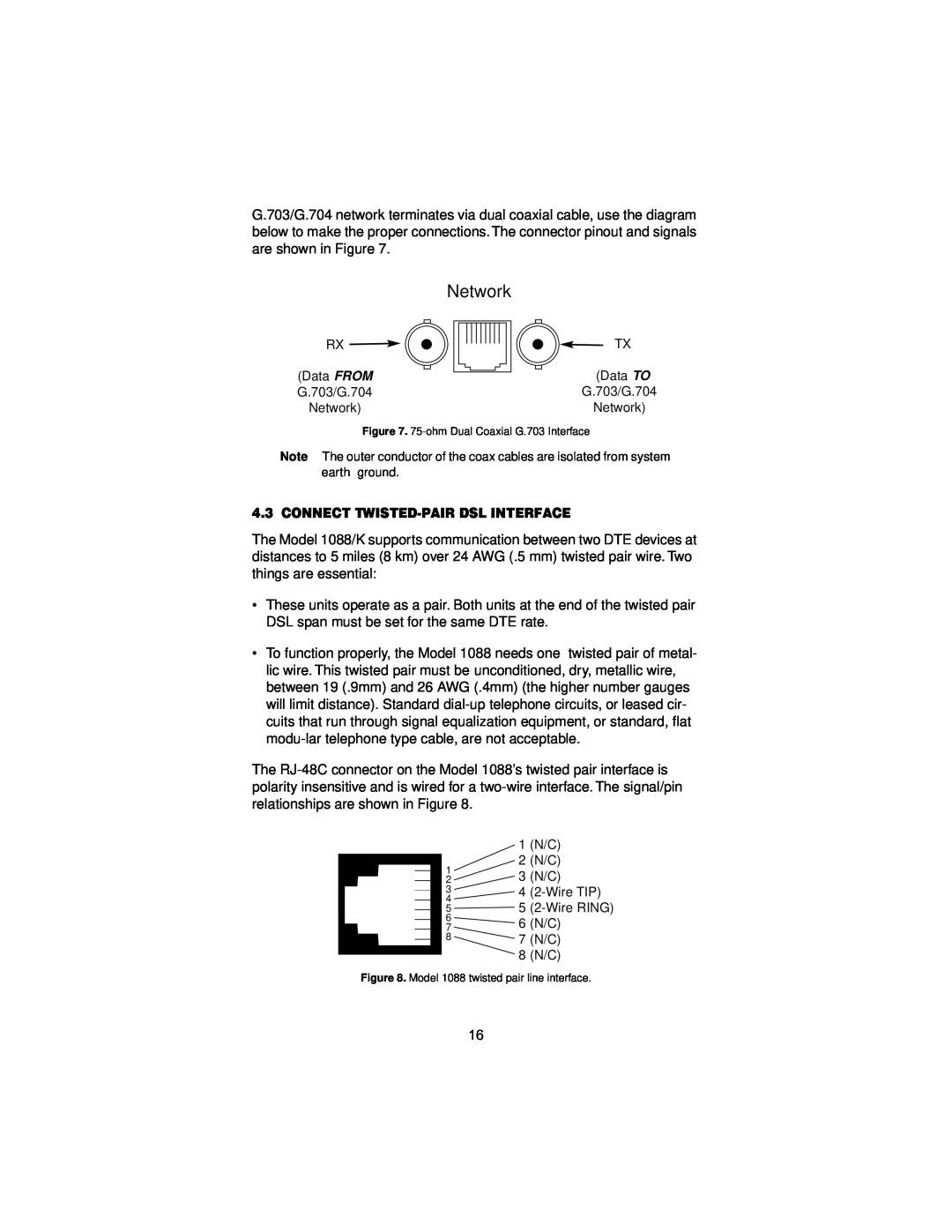 Patton electronic 1088/K user manual Network, Connect Twisted-Pair Dsl Interface 