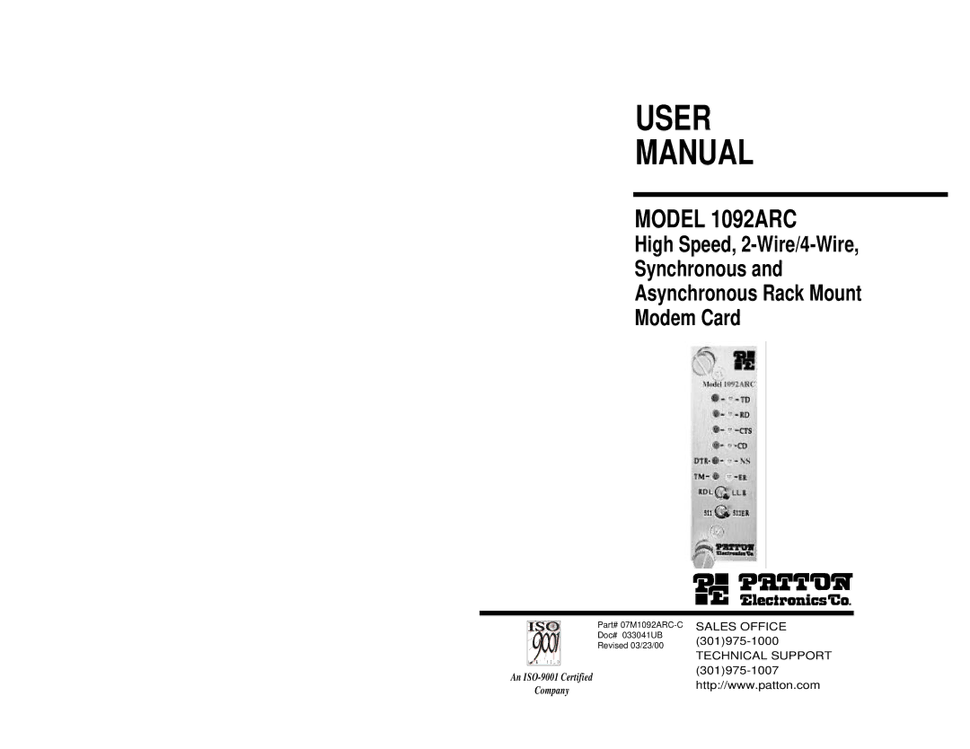 Patton electronic 1092ARC user manual User Manual 