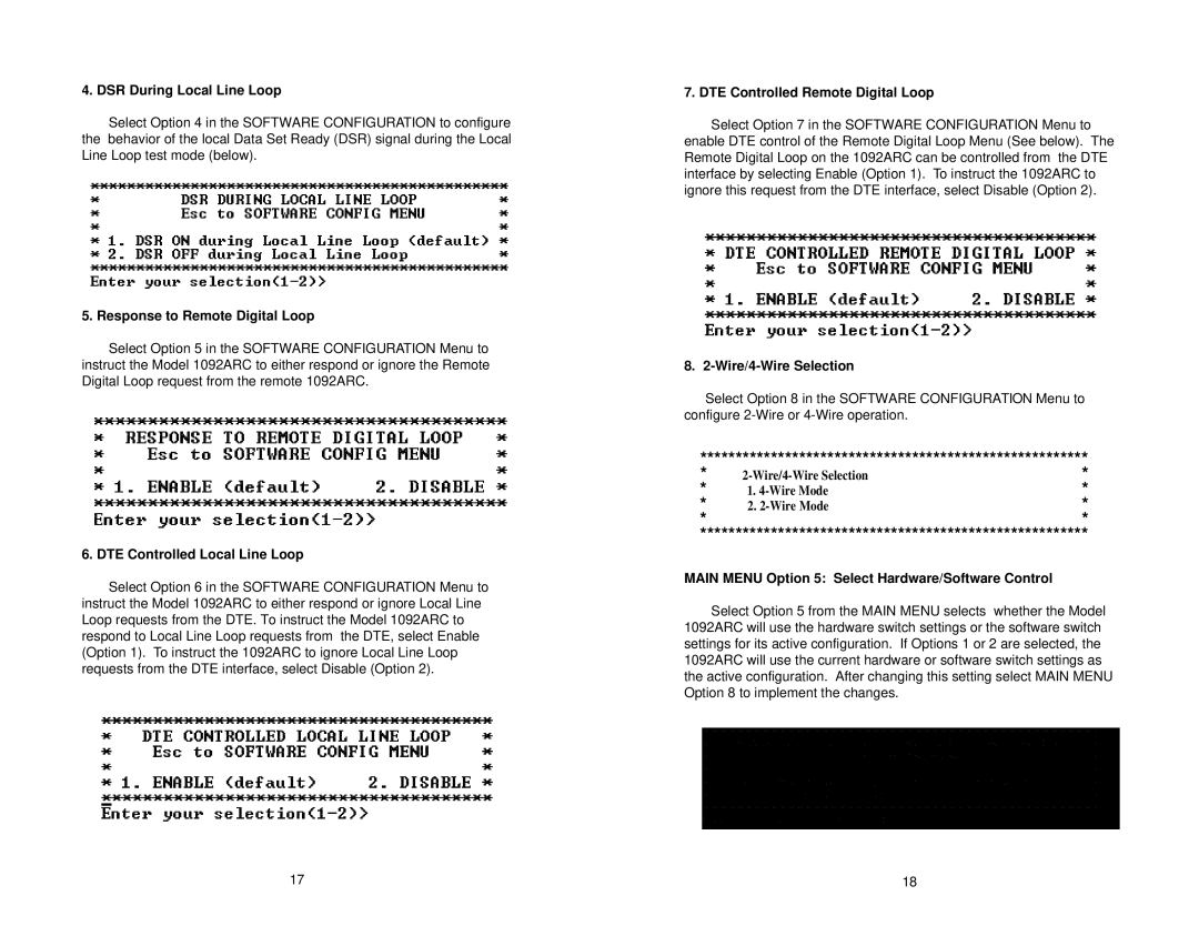 Patton electronic 1092ARC DSR During Local Line Loop, Response to Remote Digital Loop, DTE Controlled Local Line Loop 