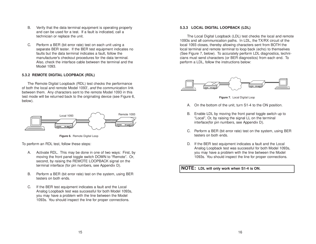 Patton electronic 1093 user manual Remote Digital Loopback RDL, Local Digital Loopback LDL 