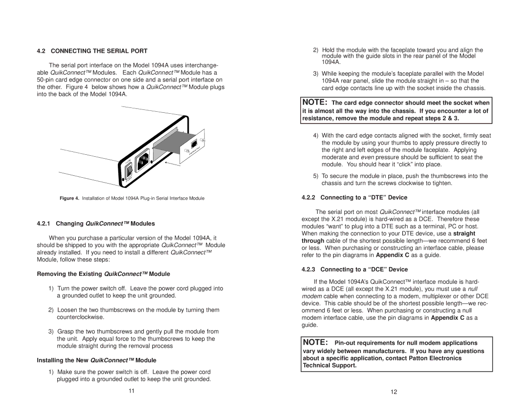 Patton electronic 1094A user manual Connecting the Serial Port 