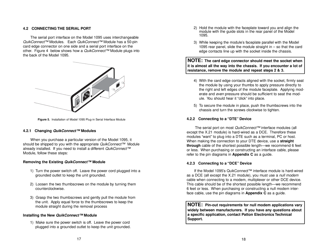 Patton electronic 1095 user manual Connecting the Serial Port 