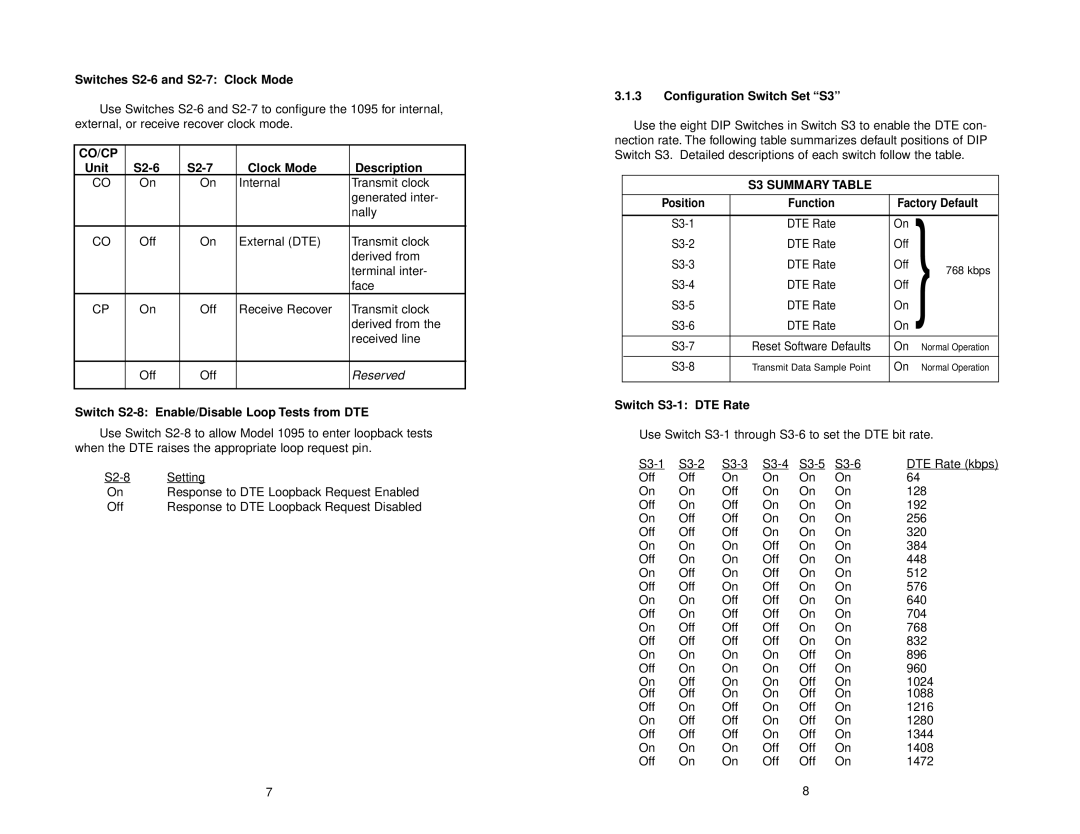 Patton electronic 1095 user manual Co/Cp, S3 Summary Table 