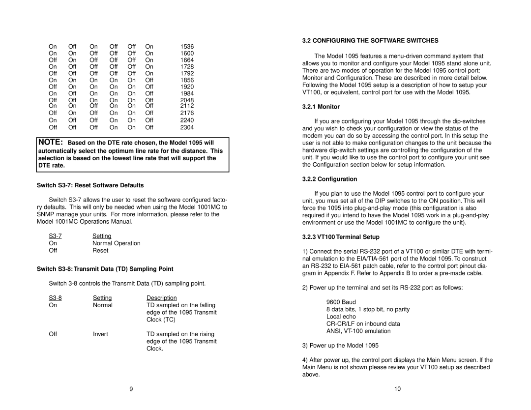 Patton electronic 1095 user manual Configuring the Software Switches 