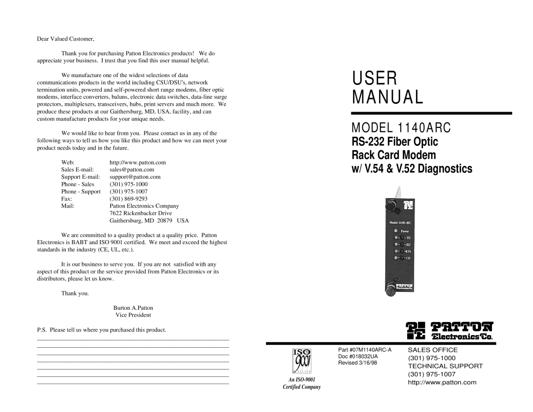 Patton electronic 1140ARC user manual User Manual 