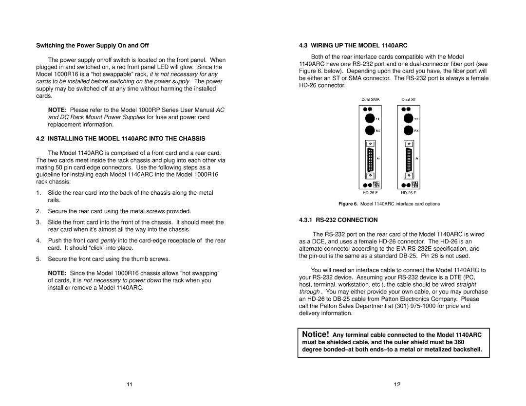 Patton electronic user manual Switching the Power Supply On and Off, Installing the Model 1140ARC Into the Chassis 