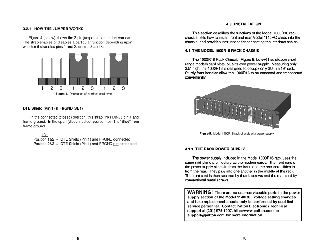 Patton electronic 1140RC user manual How The Jumper Works, DTE Shield Pin 1 & FRGND JB1, THE MODEL 1000R16 RACK CHASSIS 