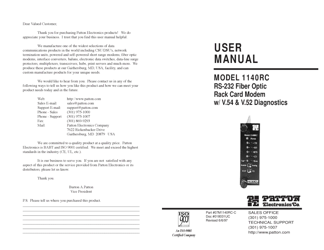 Patton electronic 1140RC user manual User Manual 