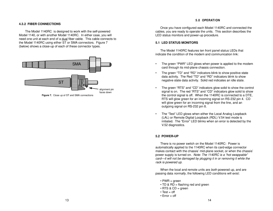 Patton electronic 1140RC user manual Fiber Connections, LED Status Monitors, Power-Up 