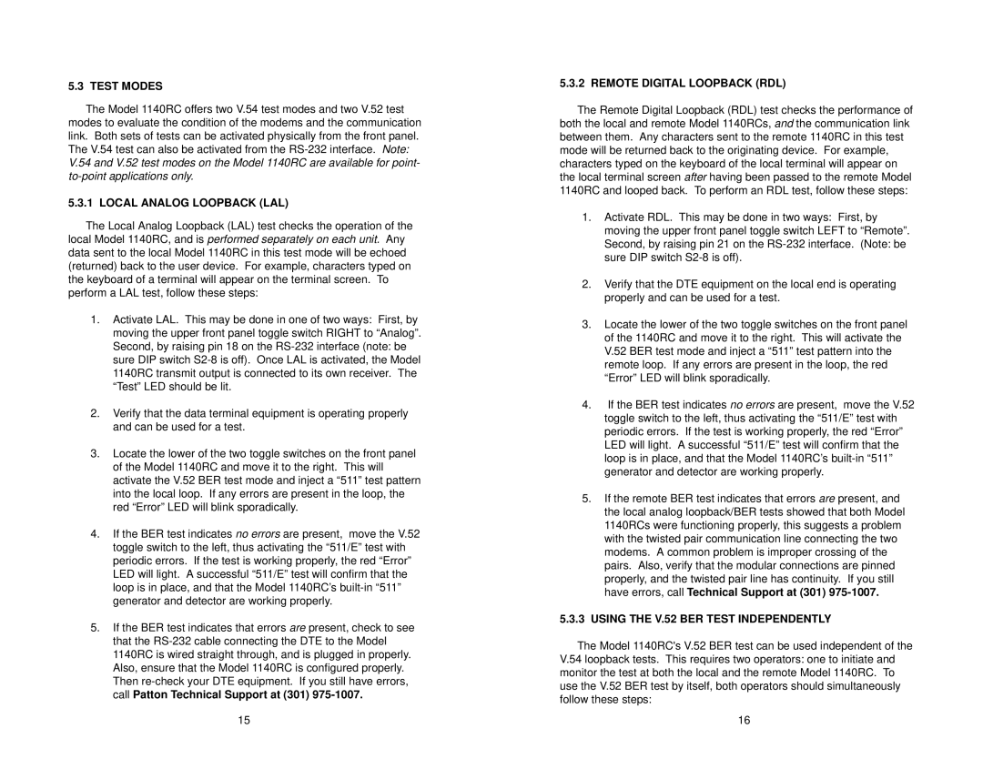 Patton electronic 1140RC user manual Test Modes, Local Analog Loopback LAL, Remote Digital Loopback RDL 